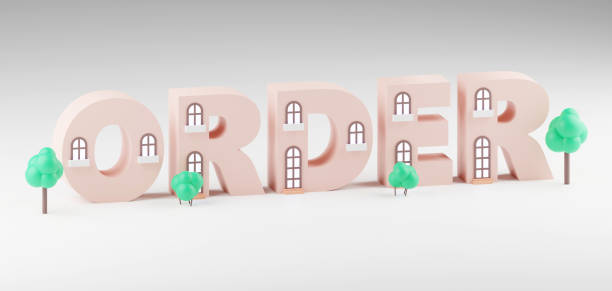 istock Order word made made by tiny cute houses on light grey background 1574534384