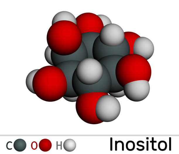 istock Inositol, myo-inositol,  vitamin-like essential nutrien molecule, vitamin B8. Molecular model. 3D rendering. 1574546838
