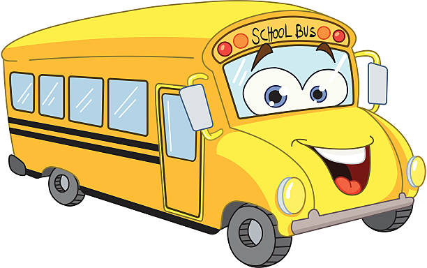 comic school bus - car white background isolated on white orange stock-grafiken, -clipart, -cartoons und -symbole