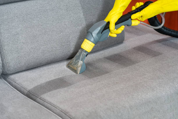 istock Sofa before and after wet - cleaning indoors. textile sofa vacuum cleaning 1574578451
