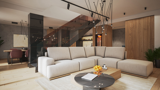 modern living interior. 3d rendering design