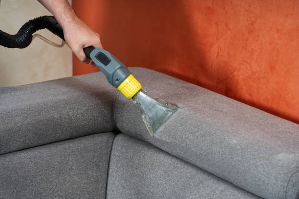 istock Sofa chemical cleaning with professionally extraction method. Wet textile sofa cleaning 1574595451