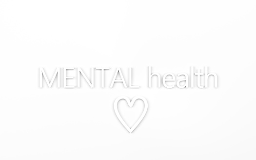 Mental health word definition with white color heart symbol. MENTAL health concept, wallpaper. 3D render