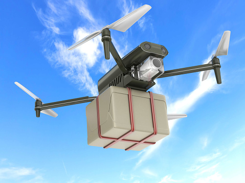 3d render. Delivery drone against the sky.