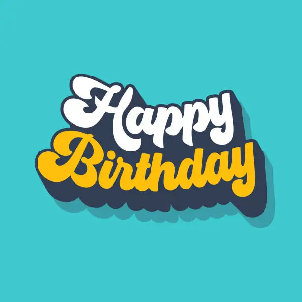 Vector illustration of Happy Birthday retro style lettering vector text greeting card. Bold style doodle fonts typography to wishing Happy birthday. Retro Vintage Custom Typographic Composition. Calligraphic Phrase.