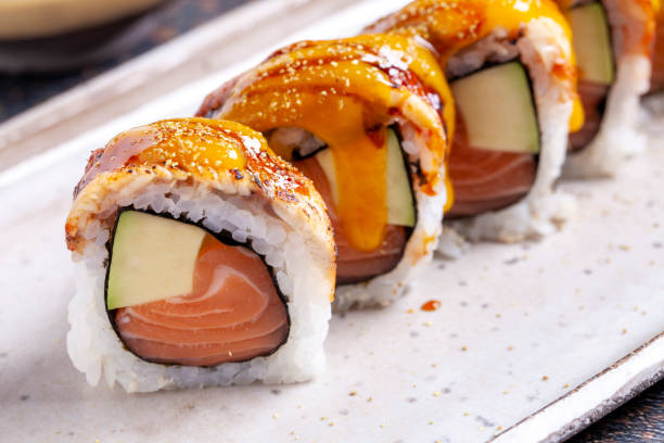 Delicious traditional japanese cuisine. Sushi stock photo