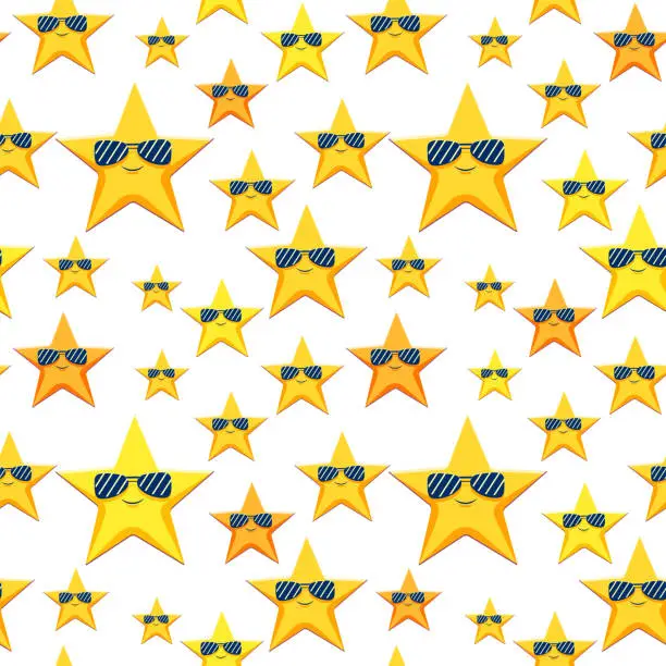 Vector illustration of Funny cartoon seamless pattern of stars in sunglasses.