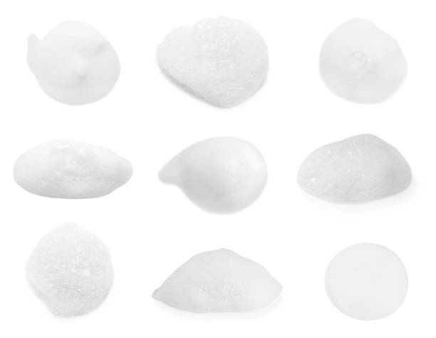 istock Collage with foam of cosmetic cleanser isolated on white 1574715080