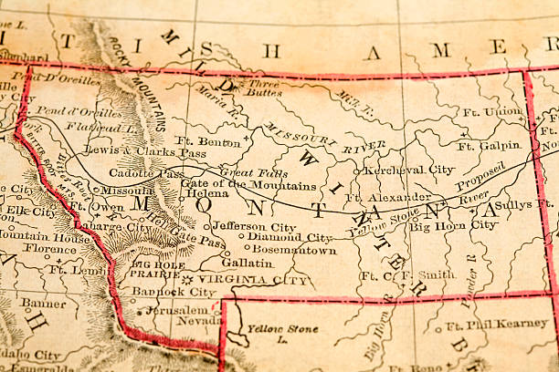 montana - montana map old cartography stock-fotos und bilder