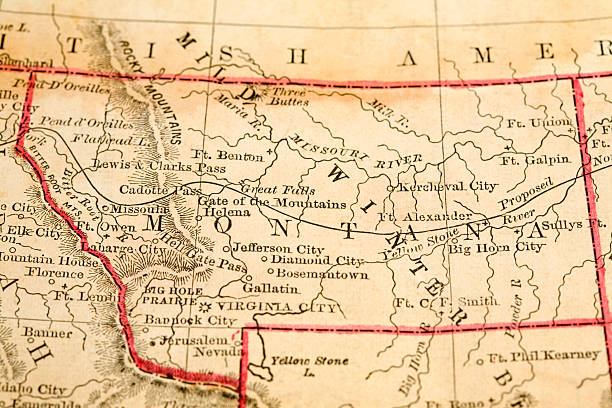 montana - montana map old cartography foto e immagini stock