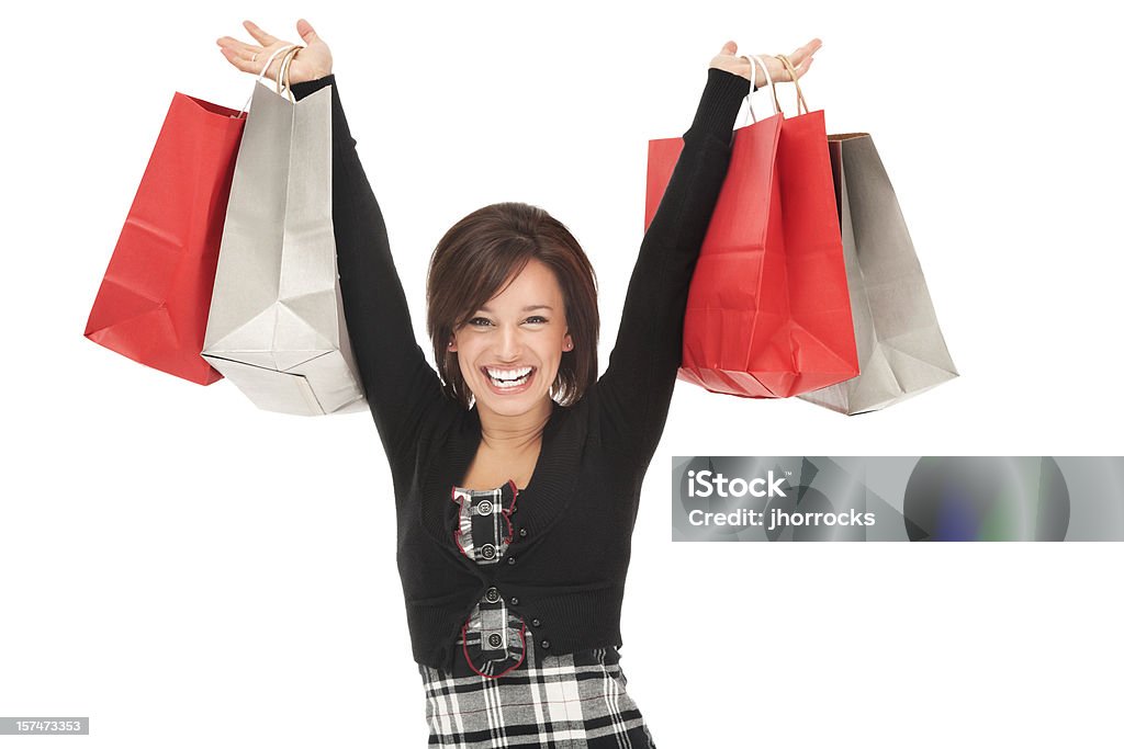 Happy Shopper - Photo de Fond blanc libre de droits