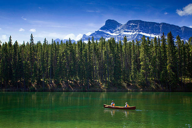 canoeing in banff national park. this is Canada's oldest national park, established in 1885 in the Rocky Mountains.