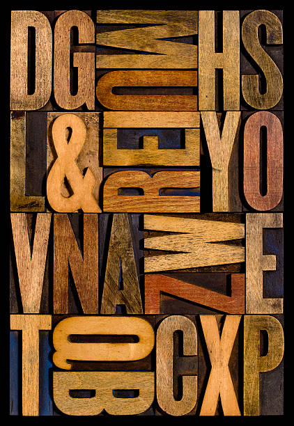 lettre de l'alphabet-lettres en bois. vertical. - letterpress typescript alphabet wood photos et images de collection