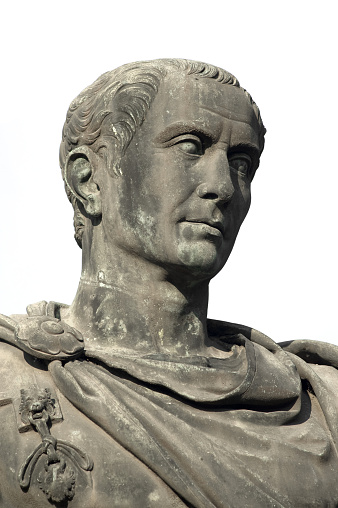 Italy, Rome (fori imperiali): Statue of Gaius Julius Caesar (13 July 100 BC – 15 March 44 BC), was a Roman military and political leader. He played a crucial role in the transformation of the Roman Republic into the Roman Empire.