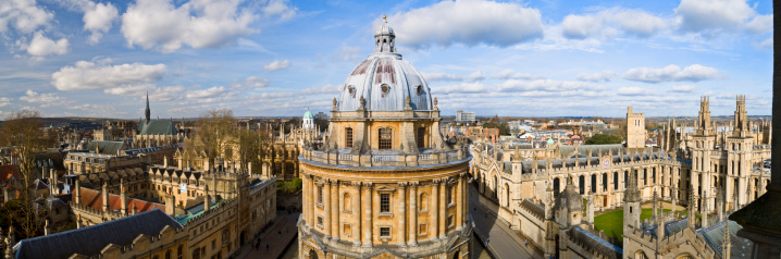 Wide angle wide of Oxford center, viewing from Carfax Tower, United Kingdom, UK