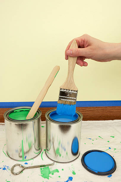 istock Blue and Green Paint Can with Paintbrush 157475838