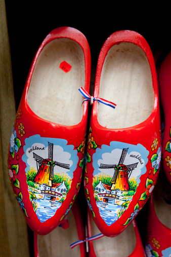 Hand painted wooden clogs for sale in Amsterdam, Netherlands