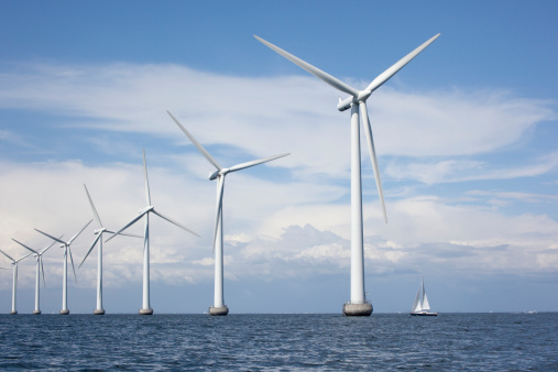 Off shore windmills at Middelgrunden just outside Copenhagen, Denmark