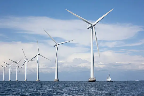 Off shore windmills at Middelgrunden just outside Copenhagen, Denmark