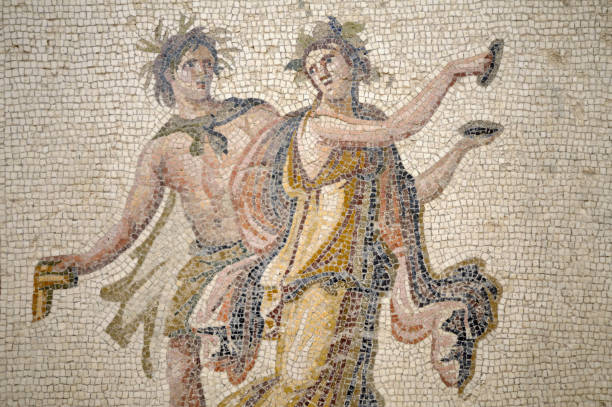 dançarinos bacchic - mosaic greek culture mythology ancient - fotografias e filmes do acervo