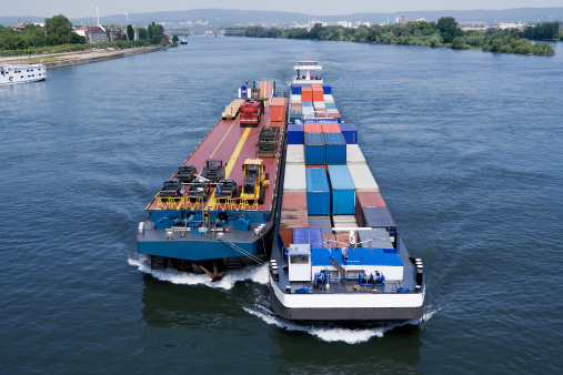 Cargo ships on Rhine river