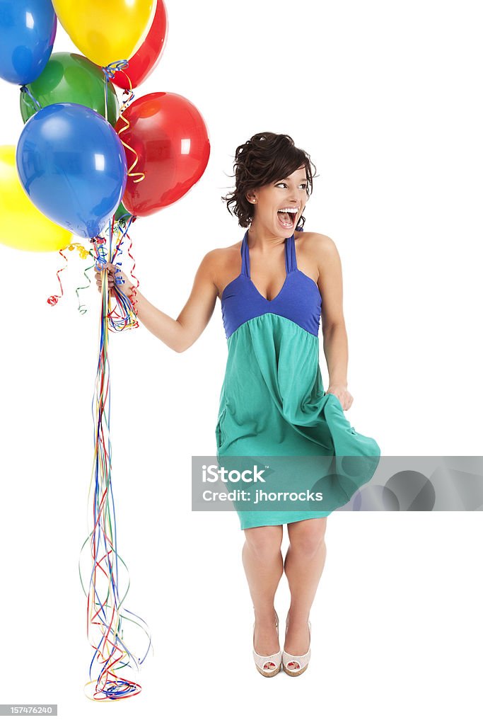 Glückliche junge Frau mit Geburtstag Ballons - Lizenzfrei Party Stock-Foto
