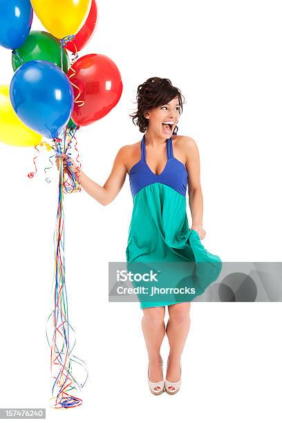 Photo libre de droit de Heureuse Jeune Femme Avec Des Ballons Anniversaire banque d'images et plus d'images libres de droit de Fête - Fête, Femmes, Objet ou sujet détouré