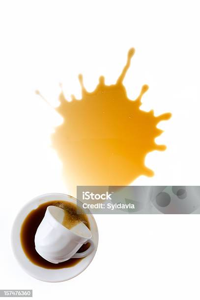 A Top View Of A Coffee Mug Spilled On A White Background Stock Photo - Download Image Now