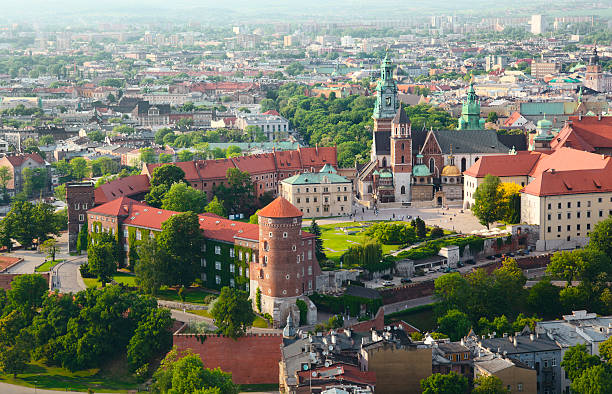 Wawel Castle in Krakow, Poland Aerial view of Krakow landmark - Wawel Castle with Wawel Cathedral. krakow photos stock pictures, royalty-free photos & images