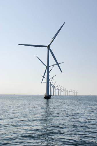 windturbine at the ocean outside Copenhagen, Denmark, vertical