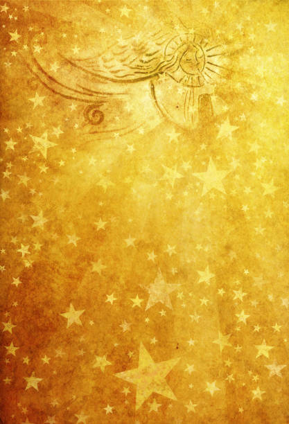 ilustraciones, imágenes clip art, dibujos animados e iconos de stock de ángel en oro con estrellas luz - backgrounds textured textured effect metal