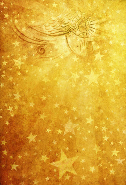 angel w złote światło z gwiazd - backgrounds textured textured effect metal stock illustrations