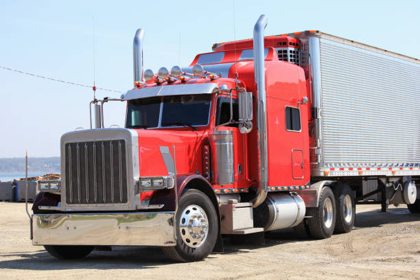 istock Large red and silver big rig parked in a lot 157478405