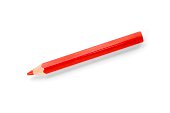 Red crayon with shadow, isolated on white