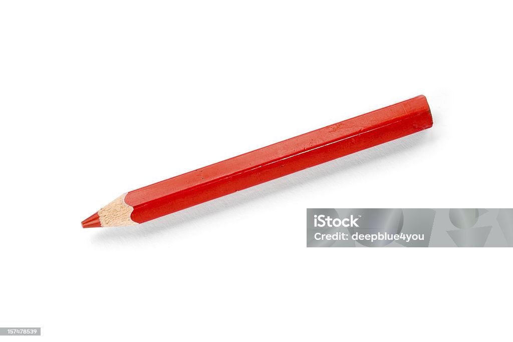 Red crayon with shadow, isolated on white red crayon, isolated on white Pencil Stock Photo