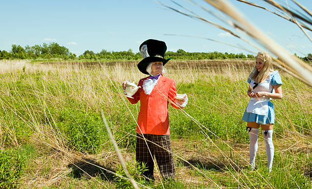 alice в wonderland - bizarre hatter alice in wonderland tea party стоковые фото и изображения