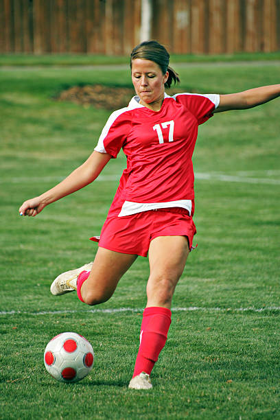 istock Female Soccer Player in Full-frame Power Kick 157478736