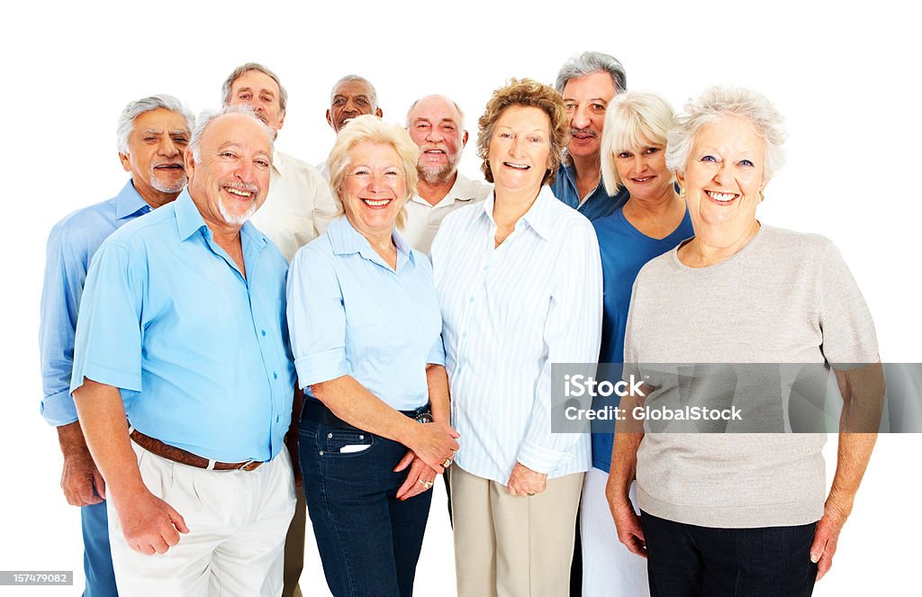 Счастливый пожилые мужчины и женщины, стоя вместе - Стоковые фото Пожилой возраст роялти-фри