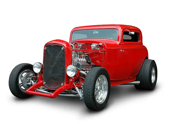 A 1932 Classic Ford Hot Rod in red by special request. Clipping Path on vehicle excludes ground shadow. 