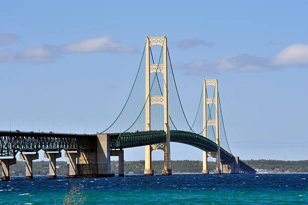 View of Michigan's Mackinac Bridge from the lowwer peninsula. The bridge is celebrating it's 50th anniversary in 2009