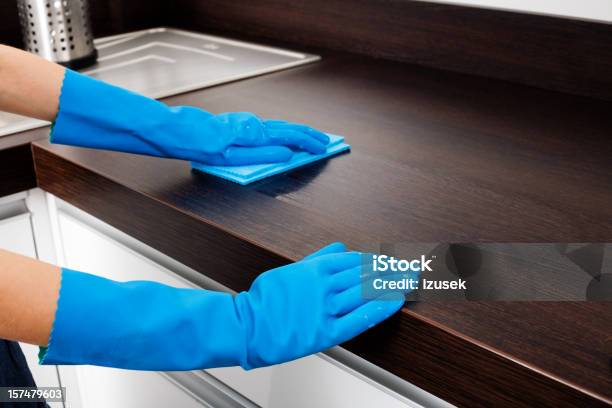 Cleaning Kitchen Counter Stock Photo - Download Image Now - Blue, Brown, Chores