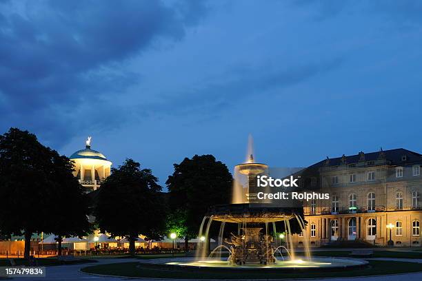 Stuttgart Illuminated New Palace With Fountain Stock Photo - Download Image Now - Stuttgart, Night, Schlossplatz - Stuttgart