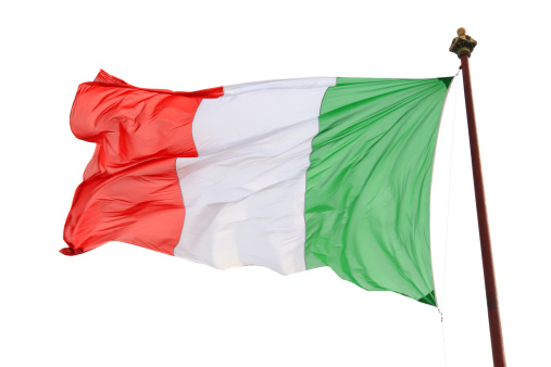 Italian flag waving in the wind isolated on white