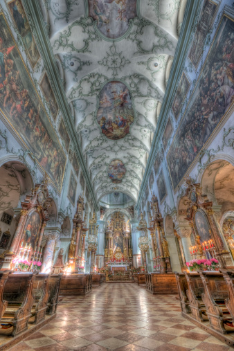 Interior of the St Peter's Church in Salzburg where Mozart first performed his famed \