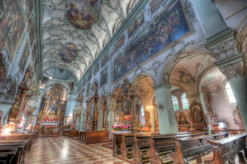 Interior of the St Peter's Church in Salzburg where Mozart first performed his famed \