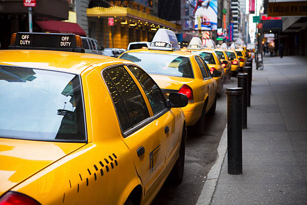 Big Line of Yellow Taxis in New York City stock photo