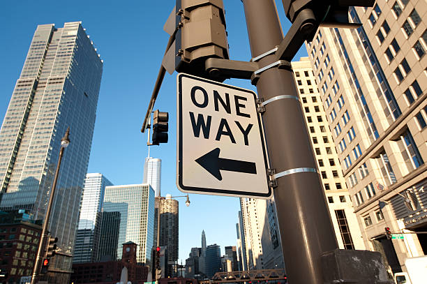 istock One Way Street Sign in the Downtown Chicago Loop 157480432
