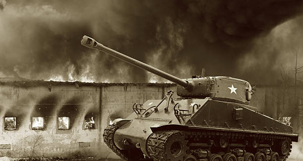 russian tank t 34 in black and white