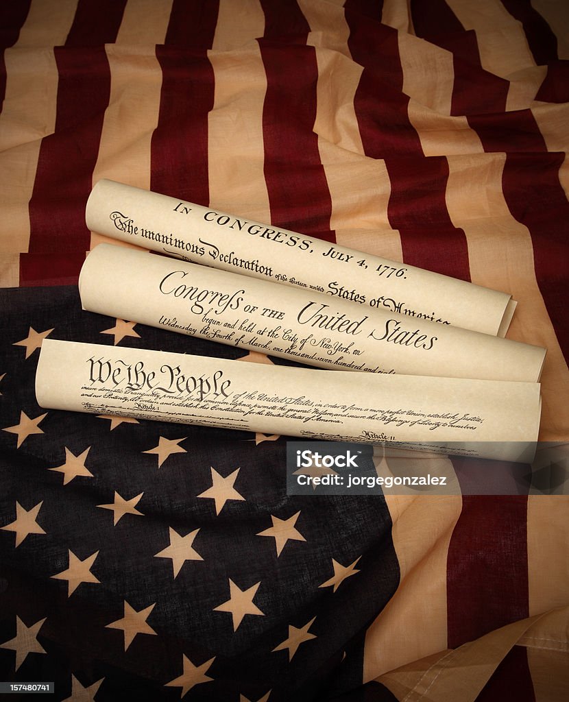 Documents of America History and US flag  Declaration Of Independence Stock Photo