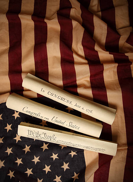 istock Documents of America history and US flag 157480745